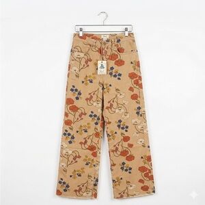 Easel NWT Floral Wide Leg Flare Pants Tan Small Boho Retro